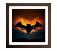 Bat Silhouette Framed Print | 18x18 Inch Walnut Framed Wall Art | Ready to Hang | Modern Nature Picture | Living Room Bedroom Lounge Office
