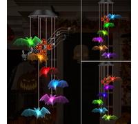 Bat Solar Lights Wind Chimes for Outside Halloween Decoration,Color Changing Halloween Lights Wind Chimes with Pumpkin Bells,Bat Solar Chimes Outdoor Waterproof for Garden Patio Yard Porch Party Decor