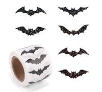 Bat Stickers Roll, 1.18in Self-Adhesive Halloween Bat Sticker Sparkly Halloween Label Decoration for Kids Cards Envelopes Invitations Scrapbooks Decal