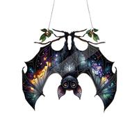 Bat Sun Catcher - Halloween Bat Hangable Ornament | Stained Acrylic Bat Sun Catcher, Bat Window Panel Hanging Halloween Decoration, Decorative Window Art, Festive Home Decor, Indoor Outdoor Display