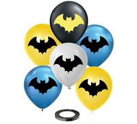 Bat Superhero 12 Inch Birthday Balloons Printed Double-Sided 30 Pieces Assorted Colours Premium Latex Bat Party Decorations & Supplies for Kids by Vision E.D.
