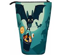 Bat Telescopic Pencil Stationery Case Pens Storage Box with Zipper Closure for Women Men Boys Girls Candy Cute Halloween House Night Moon Pumpkin Spooky Haunted Fly October