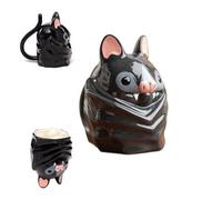 Bat Upside Down Shaped Mug, 3D Cute Bat Coffee Mug with Tail Handle and Weighted Stable Base, Glossy Black Funny Animal Shaped Cup for Home Office School Christmas Birthday Themed Parties