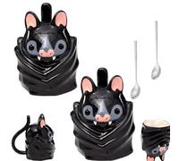 Bat Upside Down Shaped Mug, 3D Cute Upside-Down Bat Ceramic Coffee Cup with Tail Handle, Funny Novelty Animal Shaped Mug, for Home, Office & Gift Giving (2pcs)