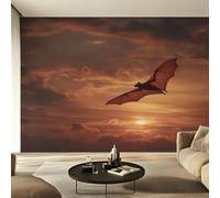 Bat Wallpaper Orange, Landscape Sunset Wall Paper for Bedrooms, Home Decor Photo Wallpaper for Living Room 280x200 Non-Woven Wall Mural W37