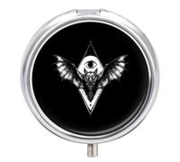 Bat with All-Seeing Eye Round Pill Box Organiser 3 Compartment Portable Medicine Case