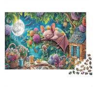 Bat Wizard Paper Bat Sleeping with Flowers And Moon Jigsaw Puzzle Boredom Buster Collectible Gift 52x38cm/1000pcs