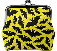 Bat Yellow Pattern Women's Leather Coin Purse, Small Change Pouch with Kiss-Lock Clasp Closure Buckle Wallet for Girl Gift