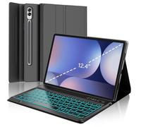 batecoya Galaxy Tab S9 FE+/ S9+ /S10+ 12.4 Inch Case with Keyboard, 7-Color Backlit Keyboard Black