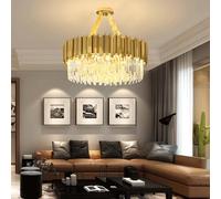 Batel Huh Modern Gold Decorated Crystal Chandelier,Luxury Crystal Chandelier Embedded Ceiling Light,LED Gold Stainless Steel Hanging Chain Adjustable,Three Color Light(Size:75CM)