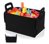 BATENGKEJI Fabric Felt Storage Baskets, Foldable Felt Storage Boxes, Small Fabric Basket Organiser with Handles for Shelves Wardrobe Home Office - Black, 9.8x7.1x5.9