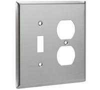 Bates- 2-Gang Combination Wall Plate, 4.88"x 4.92"/Mid-Size, Silver, Stainless Steel Toggle Light Switch/Duplex Receptacle Outlet, 2 Gang Wall Plate for Electrical Outlets, Double Outlet Cover Plate