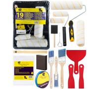 Bates- Paint Roller Kit, 19 pcs, Roller Set with Microfiber Sleeves & Frame, Tray, Angled Brush & Foam Brush, Paint Scrapers and More for Walls, Cabinets, Interior, Exterior, House Painting Supplies