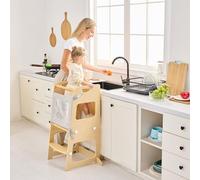 Bateso Kitchen Tower for Kids 1-3, Adjustable Wooden Standing Tower with Detachable Nets & Support Feet, Toddler Step Stool with Anti-Slip Mats for Nursery