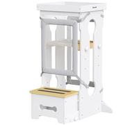 Bateso Kitchen Tower for Kids 1-3, Adjustable Wooden Standing Tower with Detachable Nets & Support Feet, Toddler Step Stool with Anti-Slip Mats for Nursery