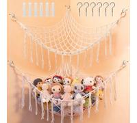 Bateya 2 Pcs Teddy Net Hammock,Plush Toy Mesh Net with 6 Hooks and 6 Expansion Tube Hooks For Corner Holder For Kids Room,Teddy Bear Hammock for Toy Storage Solution to Declutter & Decorate,Beige