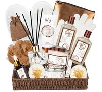 Bath and Body Gift Basket Set for Women - Coconut Vanilla Christmas Gifts for Women, Spa Gift Basket 17-Piece Bath Gift Set Self Care Gifts for Mothers Day, Fathers Day, Birthday Gifts for Her & Him