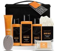Bath and Body Gift Baskets for Men Body & Earth 9Pcs Fresh Citrus Mens Bath Set with Body Lotion, Face Wash, Shower Gel, Bubble Bath, Loofah Gift Set for Men Fathers Day Valentine Gifts Christmas
