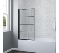 Bath Attachment No Drilling Black Matt Checked Decor 80 x 140 cm Black Style Shower Screen for Bath Shower Screen Glass Shower 1 Piece Made of 5 mm Tempered Glass Nano Coating