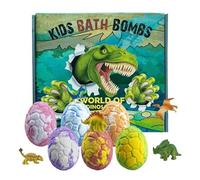 Bath Balls for Kids, Slow Scent Release, 6-Pieces, Dinosaur Egg Bath Bombs, Easter Egg Basket Stuffers, Giftable Choice, for Boys Girls Children Teens Adult Women Men Hotel Bathroom