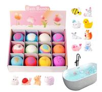 Bath Balls with Toys | 12-Piece Fizzy Bath Set, 4.9cm Each, 720g | Kids Bubble Treasure B́ Balls with Hidden & Land Toys, Relaxing Spa Play, Skin-Friendly B̀ Kit for Boys and Girls, F