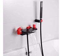 Bath Bathtub Mixer Tap with Shower Waterfall Black Two- Handle Copper Shelf Faucet for Bathroom