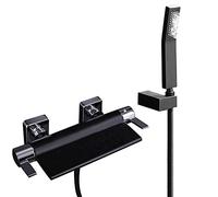 Bath Bathtub Mixer Tap with Shower Waterfall Black Wall-Mounted Two-Handle Copper Hot and Cold Faucet-A (Color : A)