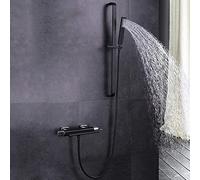 Bath Bathtub Mixer Tap with Shower Waterfall Black Wall-Mounted Two-Handle Copper Hot and Cold Faucet-A,B