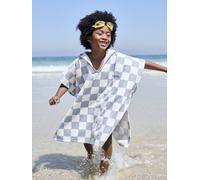 Bath/Beach Poncho with Recycled Cotton, for Children chequered blue