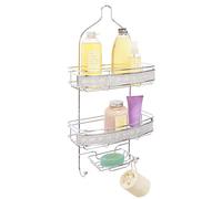 Bath Bliss 3 Tier Pave Diamond Design Caddy, Over the Shower Head, Rust Proof, Bathroom Organizer with Hooks for Sponge, Shampoo Holder, Chrome, Iron