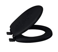 Bath Bliss 7239 Extra Standard Round Adjustable Non-Slip Hinges, for Bathroom, Decorative Soft Vinyl Toilet Seat Lid, Black, 14.76" x 15.5" x 2.36"