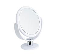 Bath Bliss Double Sided Free Standing Swivel Vanity Mirror, Regular & 10X’s Magnification, Make-up & Shaving Use, Tabletop, Rubberized, White