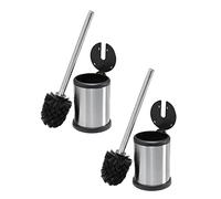 Bath Bliss Toilet Bowl Brush and Holder with Self Closing Lid, Space Saver, Deep Cleaning, Finger Print Proof Finish, Silver