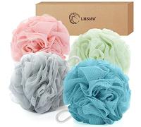 Bath Body Poufs 4 Pack - Deep Exfoliating Loofah Sponges & Shower Poufs for Women Men, Luxurious Luffa Bath Sponge Scrubber Puffs (Multicolor)