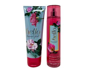 Bath & Body Works Bath and Body Works - Hello Beautiful - Gift Set - Fine Fragrance Mist & Body Cream - 2020 Full Size