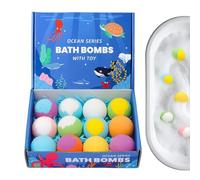 Bath Bomb Gift Set - 12 Pieces Body Cleaner with Toys Inside, Sea Theme Spa Bath Ball - For Women for Relaxation and Self-Care Spa at Home when Travelling in the Bathroom and Hotel