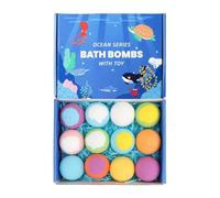 Bath Bomb Gift Set - 12 Pieces Skin Cleanser with Toys Inside, Sea Theme Bubble Bath Balls, for Women for Relaxation and Self-Care Spa at Home when Travelling in the Bathroom and Hotel