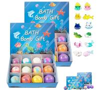 Bath Bombs with Surprise Inside 12 Pack, Large Fizzy Bubble Bath Gift Set, Ocean Animal Toy Hidden, Color Changing Sea Salt Spa Bath Balls, Easter Basket Stuffers, Bubble Fizzies Kit (2pcs)