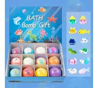 Bath Bombs with Toys Inside, 12PCS Animal Toy Bath Bombs Balls, Handmade Natural Baths B-omb with O-cean Animals Toys, Organic Bubble Kids Baths B-omb Ball Fizzy Spa Kit, for Boys & Girls