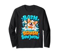 Bath Brush Bow Wow Corgi Dog Groomer Pet Salon Long Sleeve T-Shirt