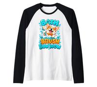 Bath Brush Bow Wow Corgi Dog Groomer Pet Salon Raglan Baseball Tee
