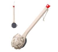 Bath Brush Long Handle for Shower, Wooden Double-Sided Scrubber for Body, 38x8cm Loofah Mesh for Skin, Back Sponge Scrubbing for Men and Women Use 160g