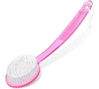 Bath Brush with Bristles, Long Handle for Exfoliating and Massage Back, Body and Feet, Bath and Shower Scrubber, Loofah Sponge, Foot Scrub, Skin Care, Pink (1 Pack)