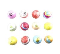 Bath Bubble Balls - 12 Pieces Skin Moisturizing Bathing Supplies, 2 Stage Fizz Formula | 10 Oil Drops, 3 E Capsules, 1 Baking Soda Base, 4 Calming Scents, 2 Year Storage Life