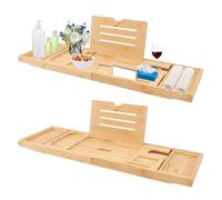 Bath Caddy Bridge Foldable Bath Tray Caddy Extendable Bathtub Caddy Tray with Silicone Handles, Expandable Bathtub Tray with Multiple Slots, Adjustable Design to Fit Most Bathtub