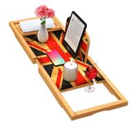 Bath Caddy Tray - Bamboo Bath Table - Bath Shelf Bath Trays for Across The Bath - Expandable Size, Fits Most Bath Tubs