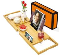 Bath Caddy Tray Expandable - Bath Trays for Across The Bath - Bamboo Wooden, Fits Most Bath Tubs