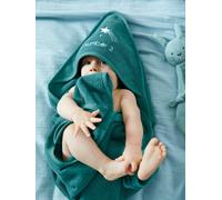 Bath Cape + Bath Mitt green dark solid with design