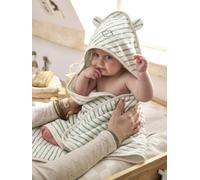 Bath Cape In Jacquard Stripes + Wash Mitt sage green