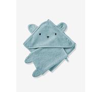 Bath Cape + Wash Mitt, in Organic Cotton ocean blue
